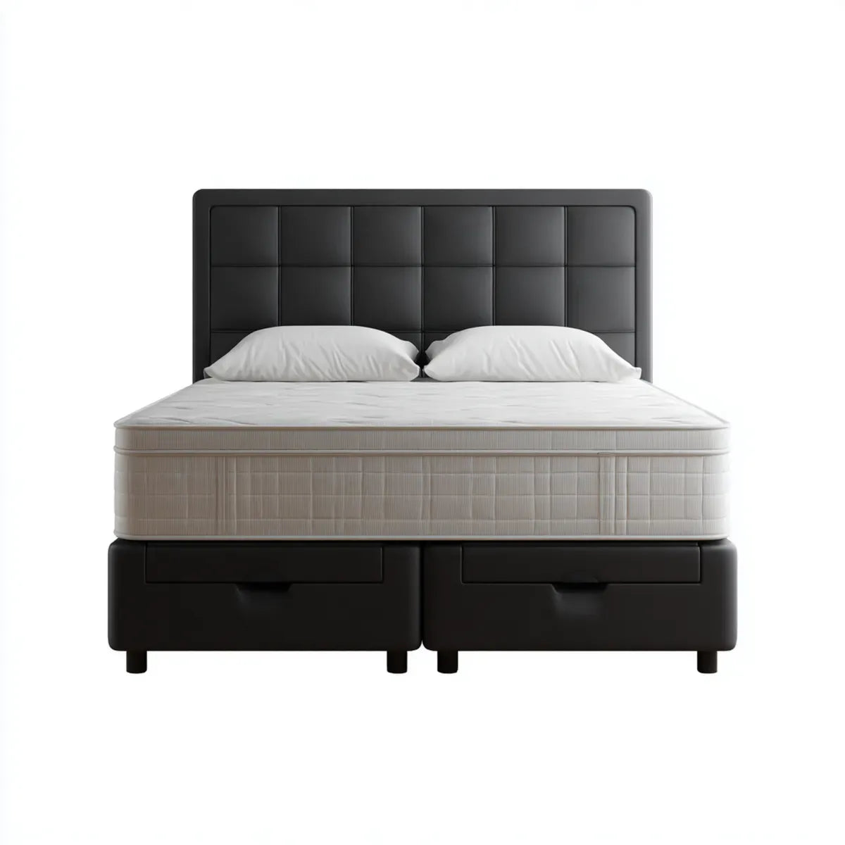 Łóżko z magazynem 2 szuflady czarne 180 x 200 cm w prostokątnej skórze PU