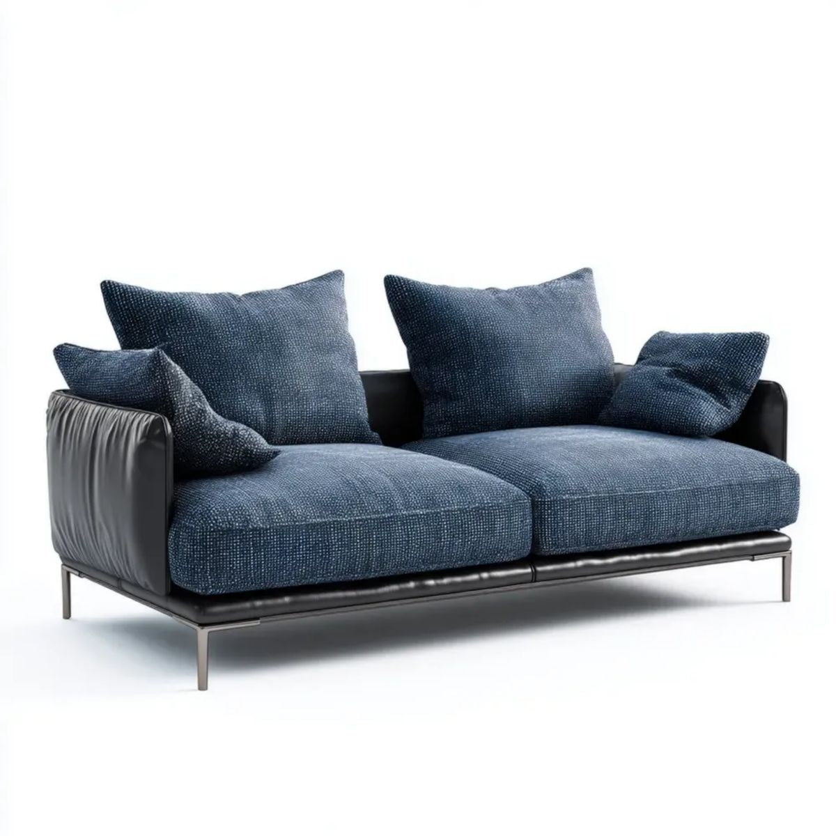 Sofa, Navy British Niebieski Sofa w poliestrze i skóry lakierowanej PU 180 x 95 x 82 cm
