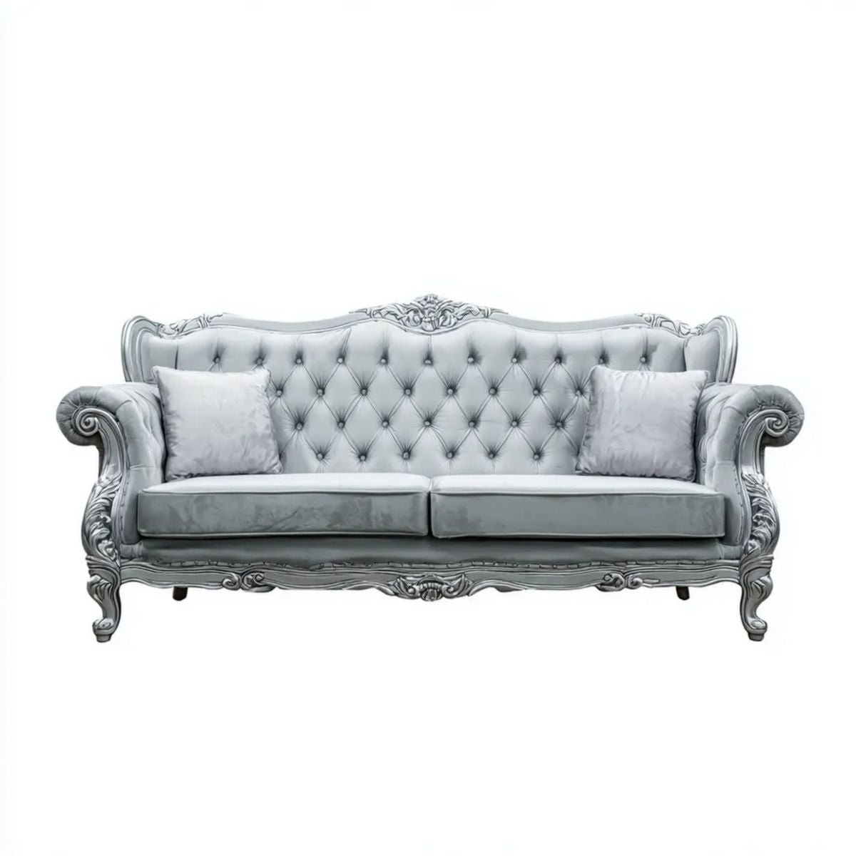 Sofa, 3 kwadratowy prostopadły sofa z srebrnym szarym kwadratowym kamieniem kapitonowym, drewniana konstrukcja, 230 x 110 x 100 cm