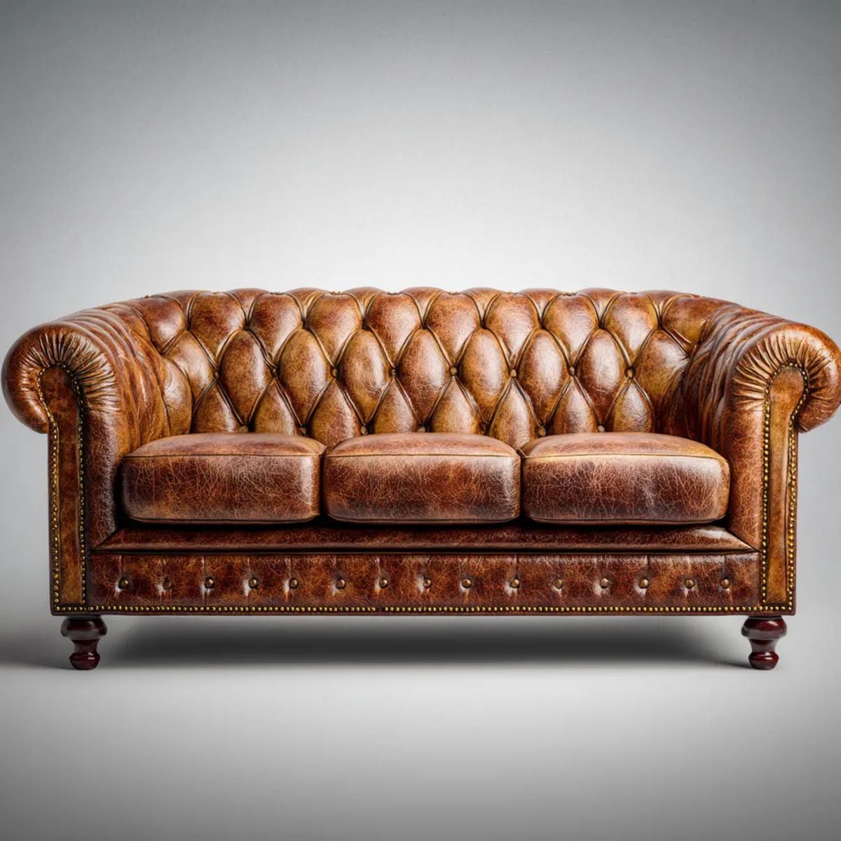 Sofa, Chesterfield Brighting 3 Brighseater Brighbrąz syntetyczny PU 220 x 95 x 78 cm
