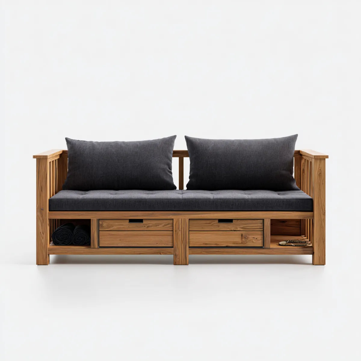 Sofa ogrodowa, 2 kwadraty brązowy i antracytowy ogród sofa w prostokątna stały akacja 180 x 75 x 80 cm