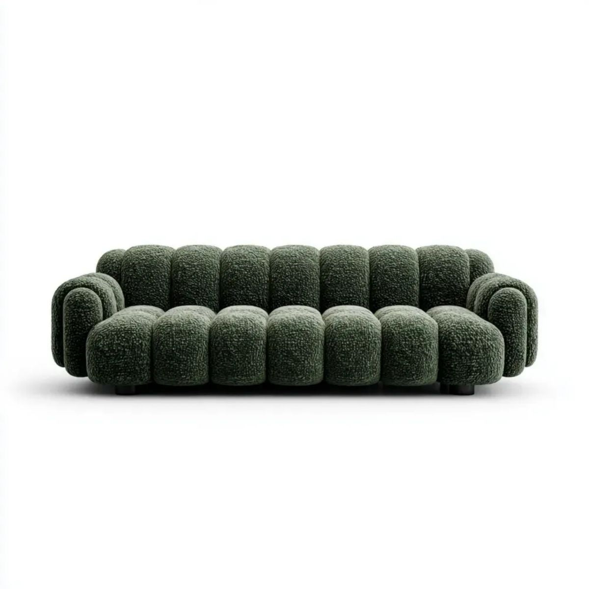 Sofa, 3-osobowa ciemnozielony sofa w tkaninie, zaokrąglony kształt, 230 x 100 x 72 cm
