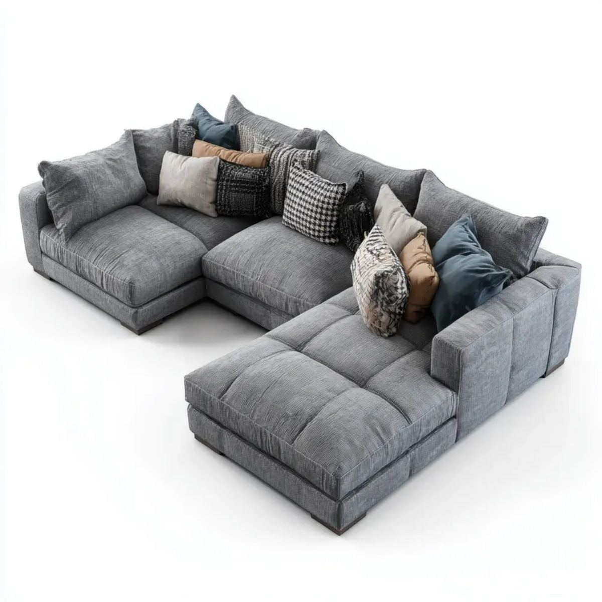 Sofa w kształcie litery L z niebieskim żebrem, 330 x 250 x 85 cm