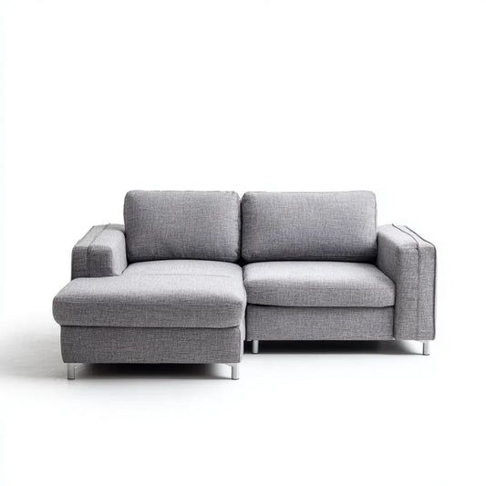 Sofa, Odwracalna sofa 3 szary poliester z szezlongiem, 200 x 145 x 85 cm
