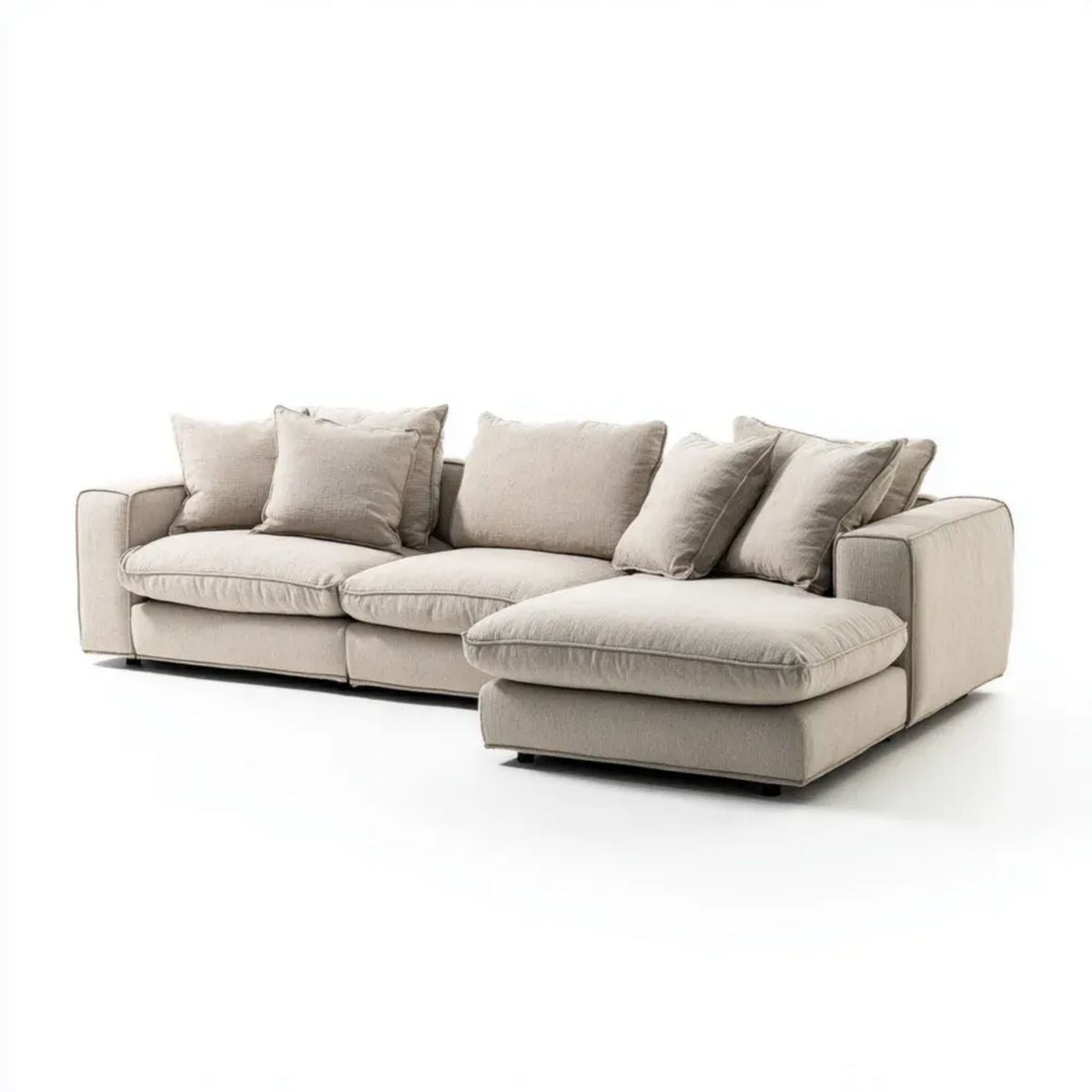 Sofa, 3-osobowa sofa z szezlongiem beżowy poliester, 300 x 170 x 85 cm