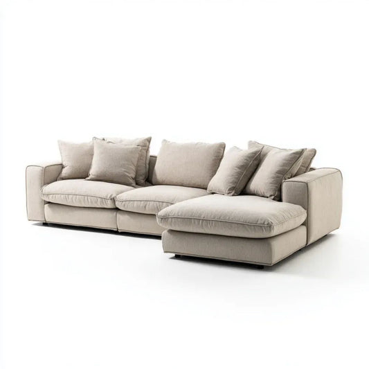 Sofa, 3-osobowa sofa z szezlongiem beżowy poliester, 300 x 170 x 85 cm