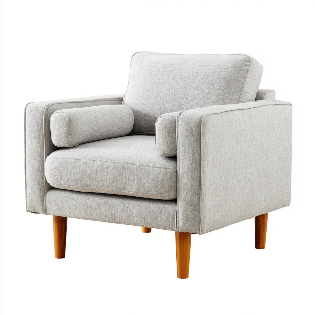 Fotel, Szary salon fotel 90 x 85 x 88 cm w poliestrze z litymi nogami z drewna kwadratowy kształt