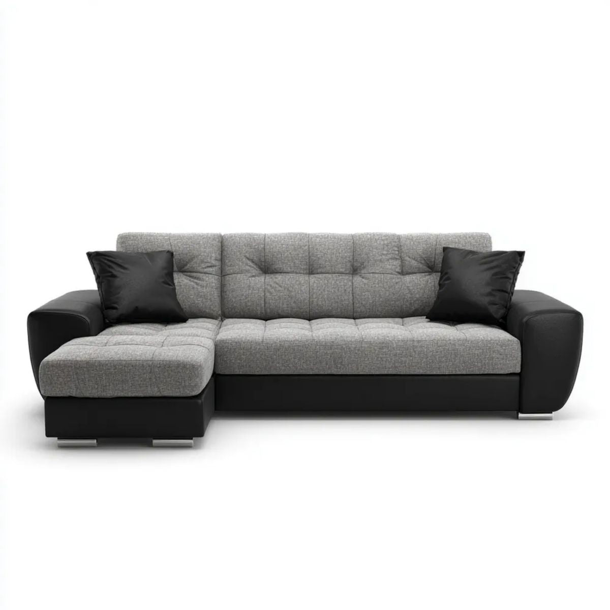 Sofa, 3-osobowa sofa lewa szara i czarna poliester i PU, 250 x 160 x 90 cm
