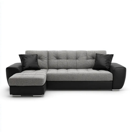 Sofa, 3-osobowa sofa lewa szara i czarna poliester i PU, 250 x 160 x 90 cm