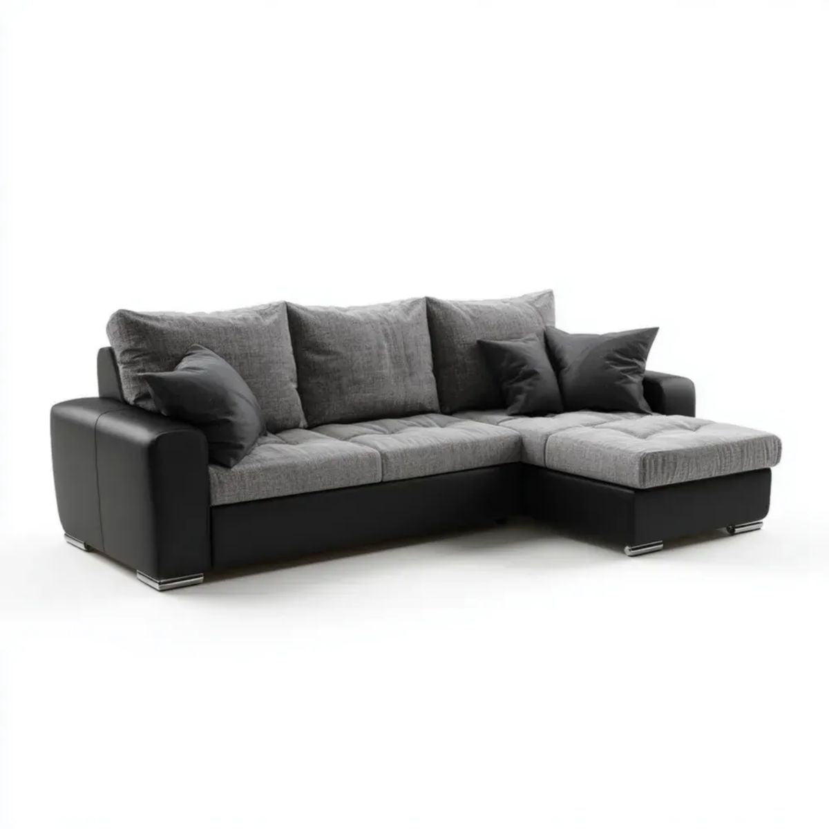 Sofa, Fotelik 3-osobowy fotel w kolorze czarnym i szarym L wykonany ze skóry poliuretanowej i poliestrowej, 250 x 160 x 85 cm