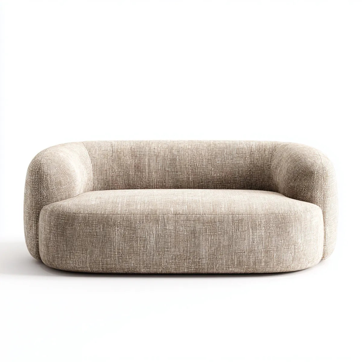 Sofa, 2-osobowa kanapa beżowa 180 x 95 x 72 cm poliestrowa szenila zaokrąglona