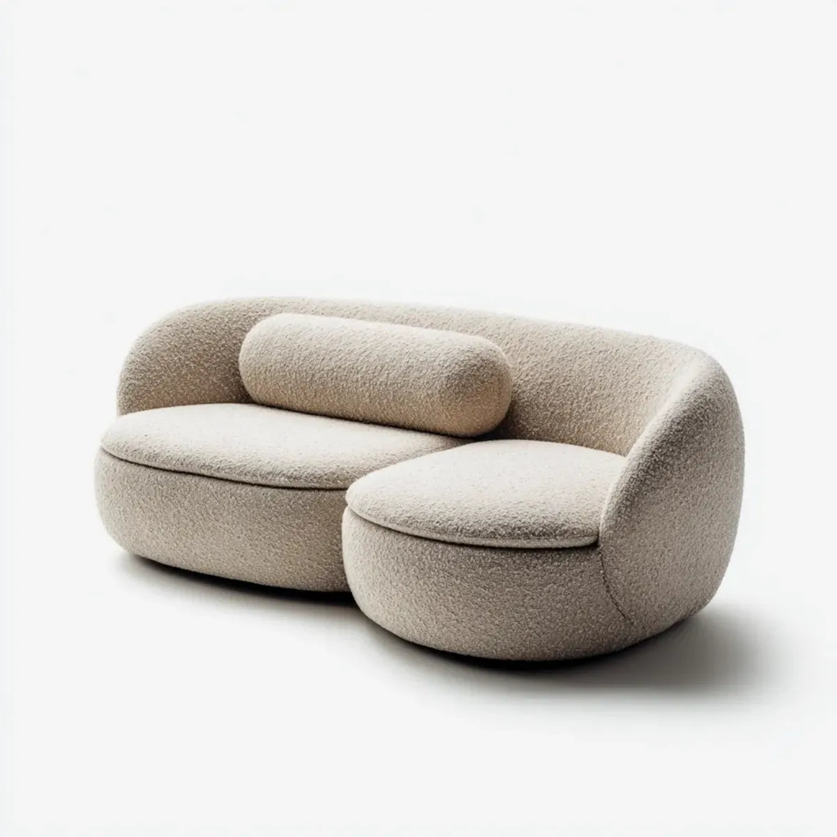 Sofa, 2-fotelikowa kanapa beżowa 180 x 95 x 70 cm poliestrowy bookle zakrzywiony kształt