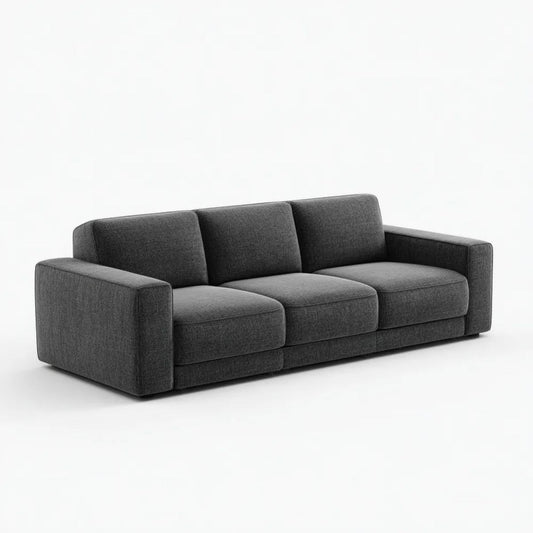 Sofa, 3-osobowa do siedzenia na płasko, prosto na sofie, szary poliester 230 x 95 x 85 cm