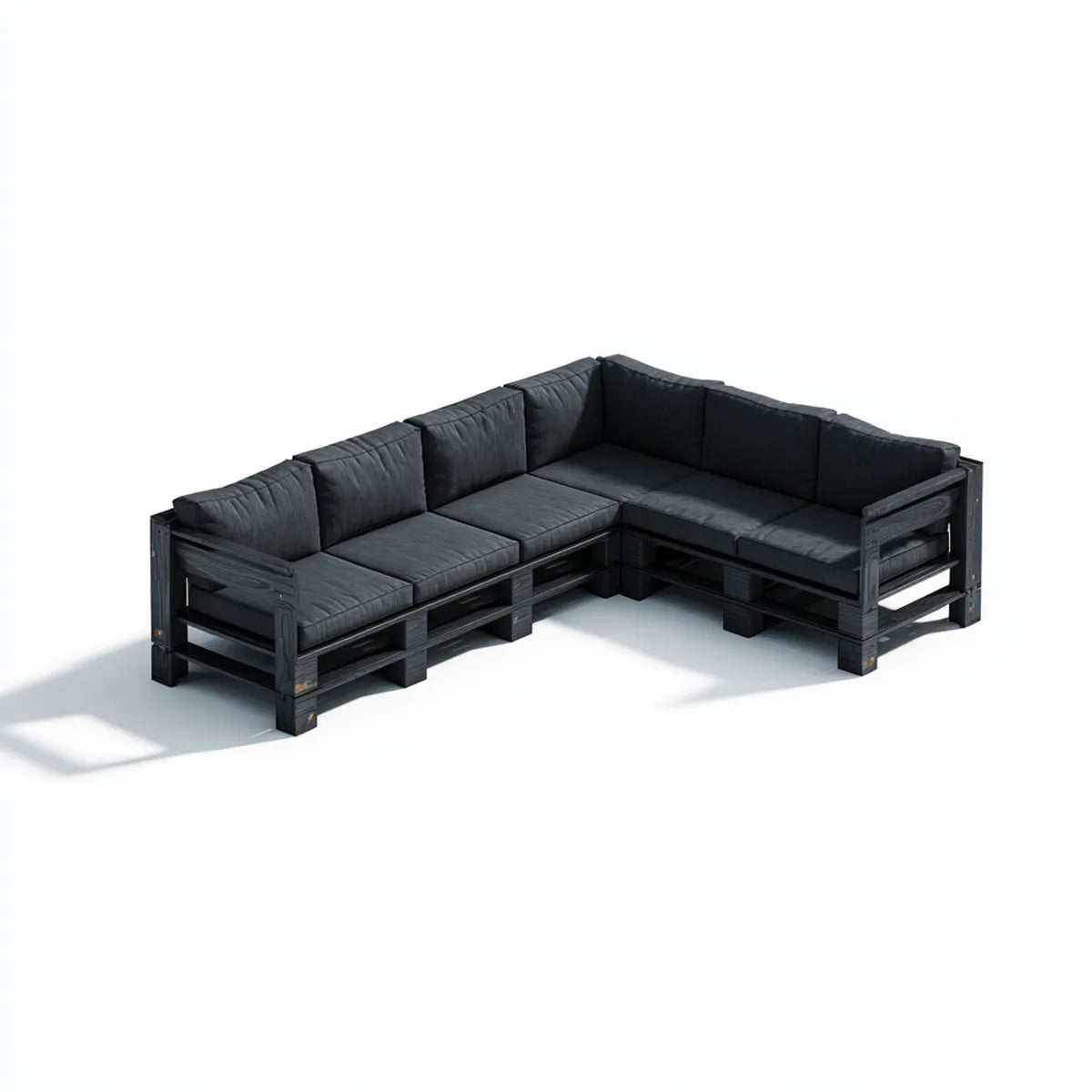 Sofa ogrodowa, 6- miejscowa narożna kanapa ogrodowa czarna 240 x 240 x 70 cm w sosnie litej