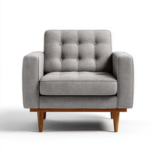 Fotel tapicerowany szary 86 x 84 x 88 cm w poliestrze z prostokątnymi nogami z litego drewna