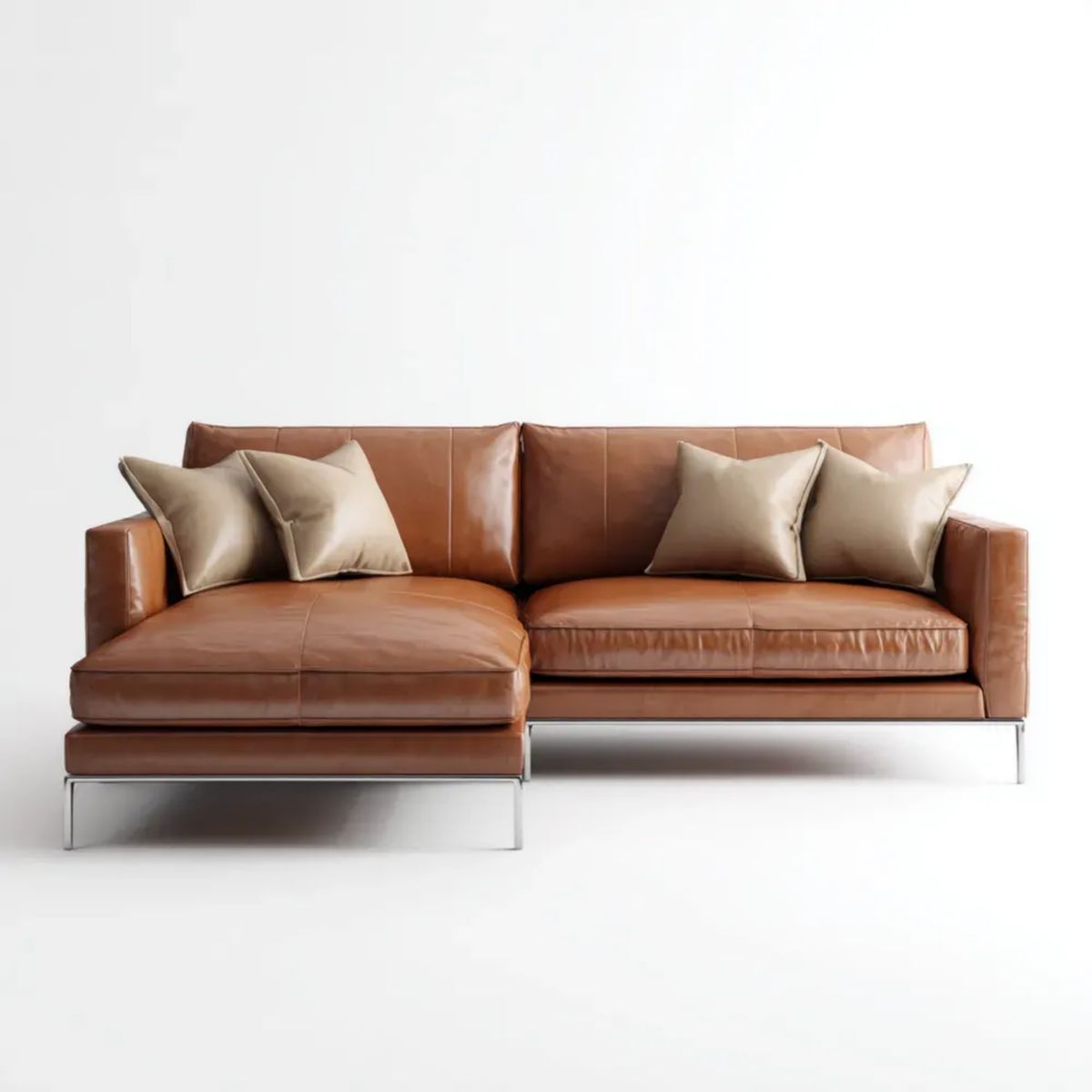 Sofa, Odwracalna sofa z czarną skórą wyprawioną na zimno, czarna skóra wyprawiona na zimno, z szezlongiem, 260 x 160 x 85 cm
