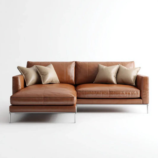 Sofa, Odwracalna sofa z czarną skórą wyprawioną na zimno, czarna skóra wyprawiona na zimno, z szezlongiem, 260 x 160 x 85 cm