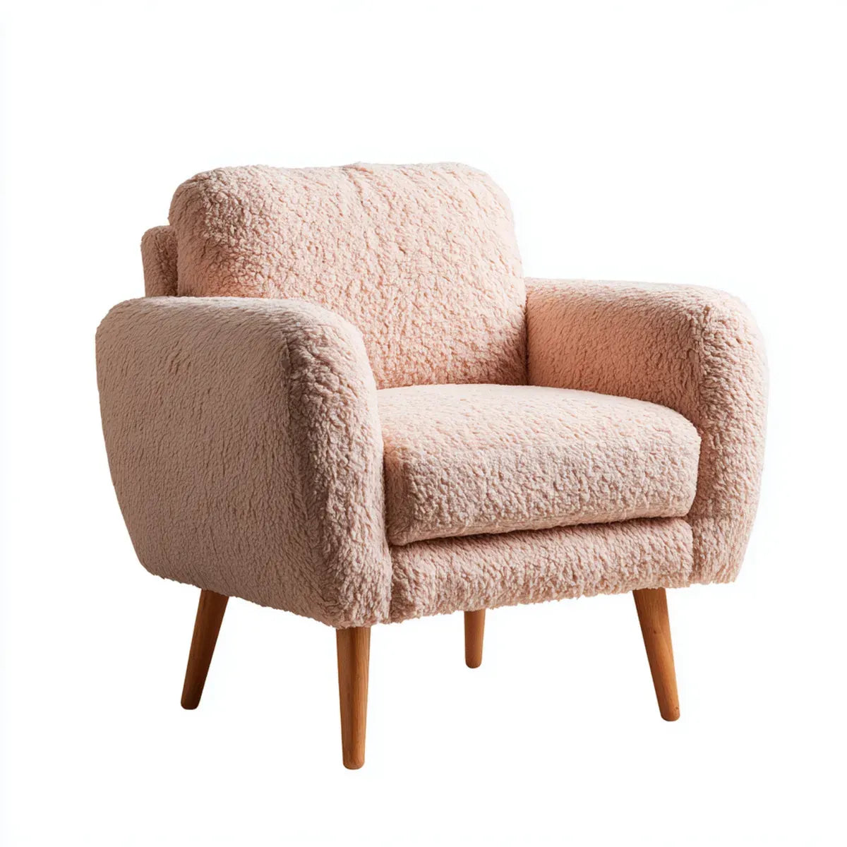 Fotel, Cipria różowy salon fotel 80 x 75 x 78 cm w poliestrowym bucle z litych drewnianych nóg kwadratowy kształt