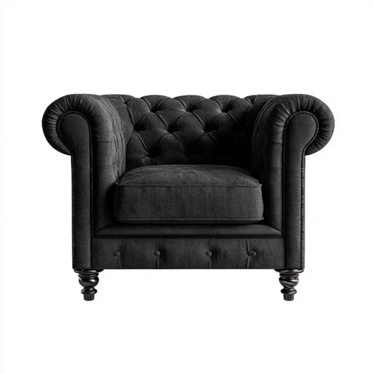 Fotel, Chesterfield czarny poliester aksamitny fotel z litego drewna ramki prostokątny kształt 115 x 95 x 75 cm