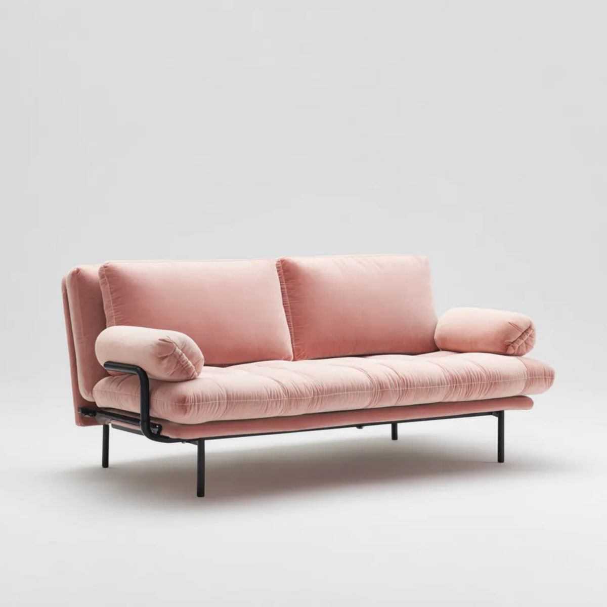 Sofa, 3-osobowa z różowym pudrem w poliestrowej betonowej i czarnej stali, 220 x 90 x 82 cm