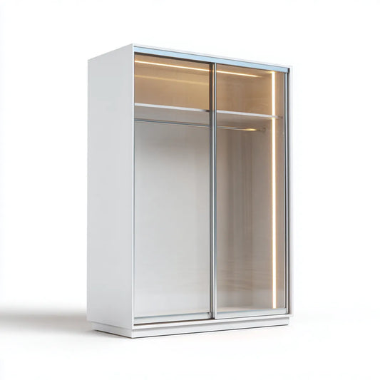 Szafa, Pływające drzwi Szafa Biała Srebrna 180 x 60 x 220 cm Płyta wiórowa ze szkła prostokątnego z oświetleniem LED