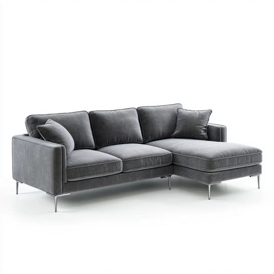 Sofa, 3-osobowa w kolorze siwym narożnik sofa w poliestrze wiklinowy szary, 260 x 160 x 85 cm