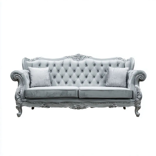 Sofa, 3 kwadratowy prostopadły sofa z srebrnym szarym kwadratowym kamieniem kapitonowym, drewniana konstrukcja, 230 x 110 x 100 cm