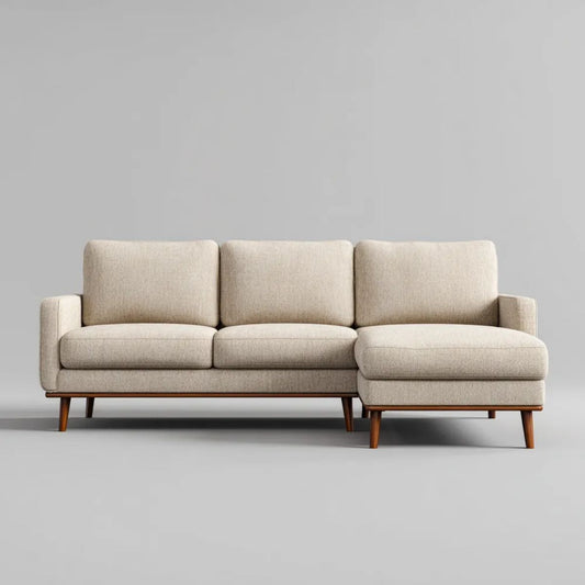 Sofa, 3-osobowa sofa z szezlongiem beżowym i brązowym poliestrem z orzechów włoskich, 250 x 155 x 84 cm