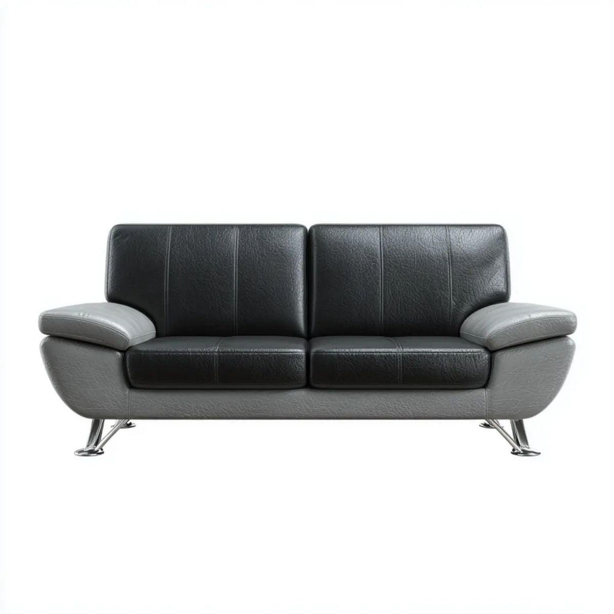 Sofa, Czarno-szara sofa ze skóry syntetycznej surówki, 190 x 85 x 88 cm