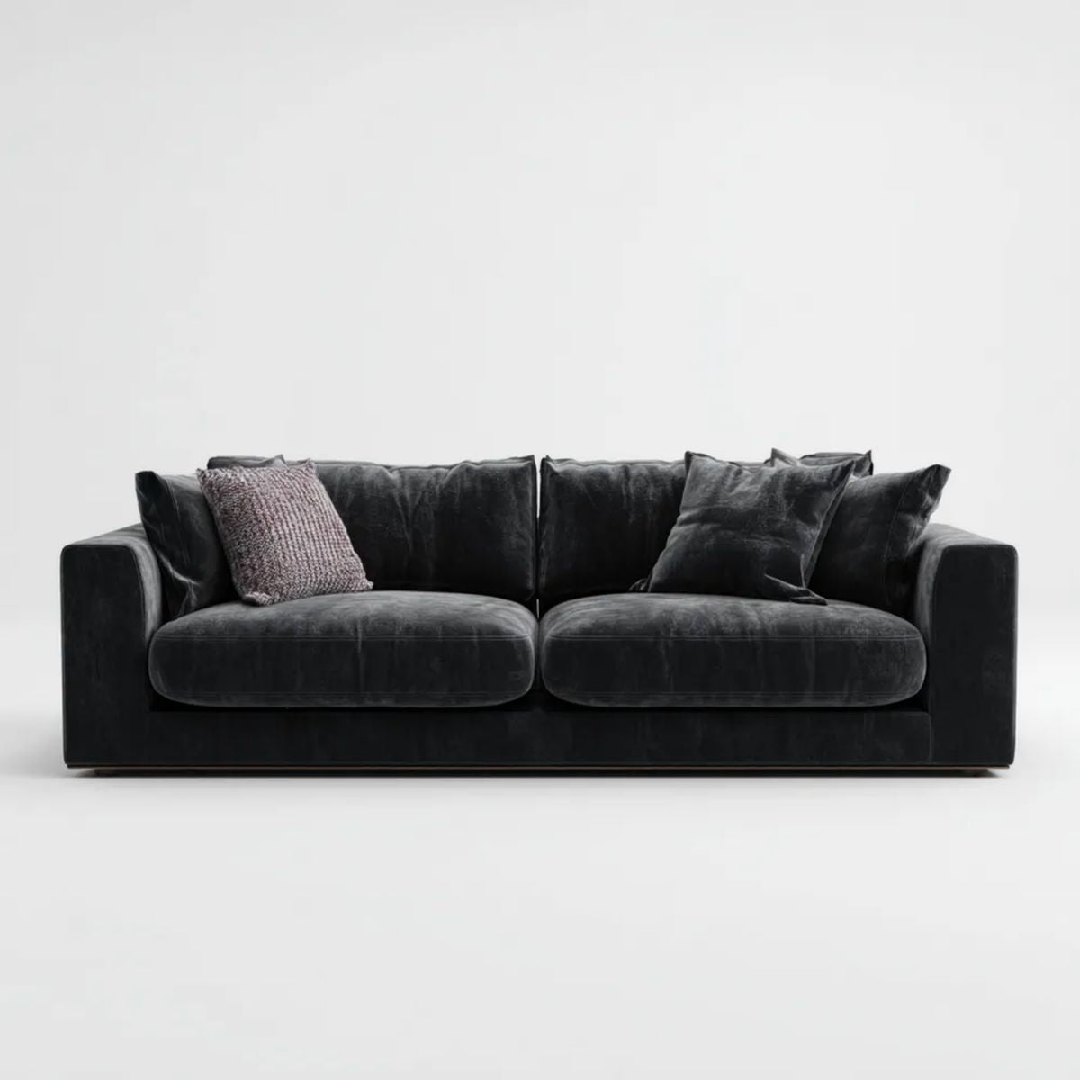 Sofa, 2-osobowa poliester flavvelvet czarny sofa, 220 x 95 x 82 cm