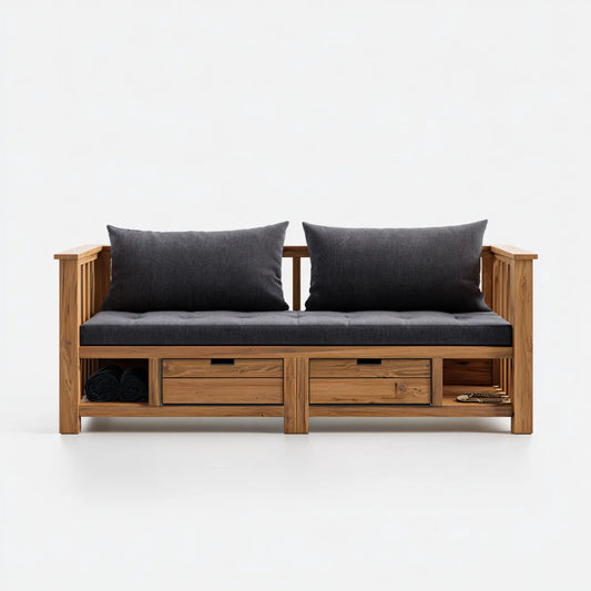 Sofa ogrodowa, 2 kwadraty brązowy i antracytowy ogród sofa w prostokątna stały akacja 180 x 75 x 80 cm