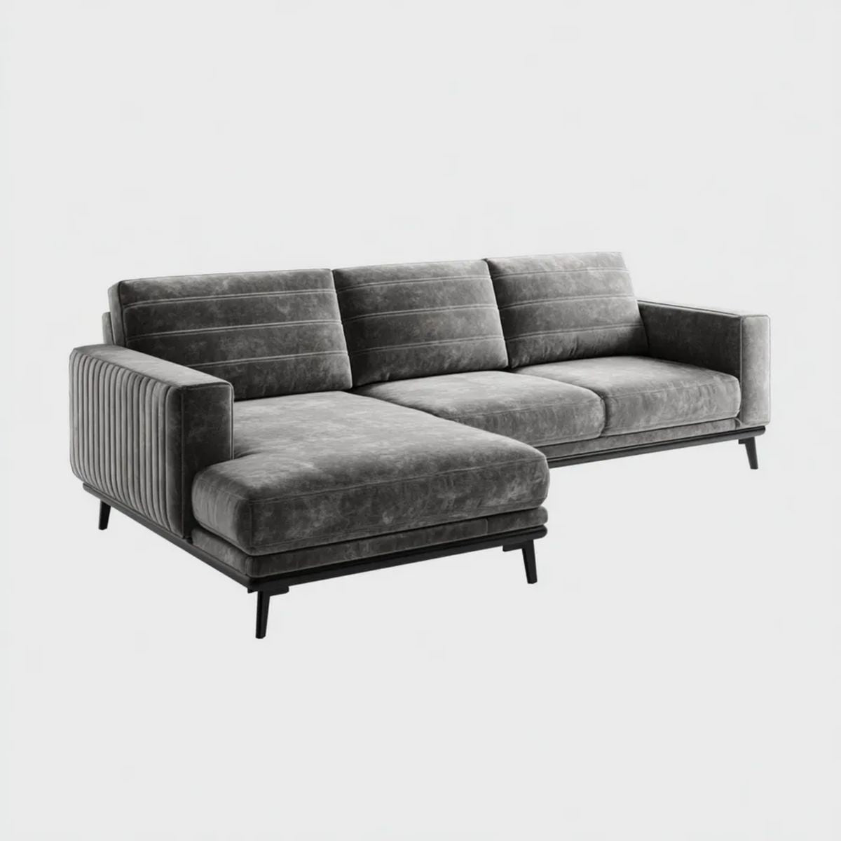 Sofa, 3 ciemnoszary poliester Belivelvet efekt sofa, 260 x 160 x 85 cm