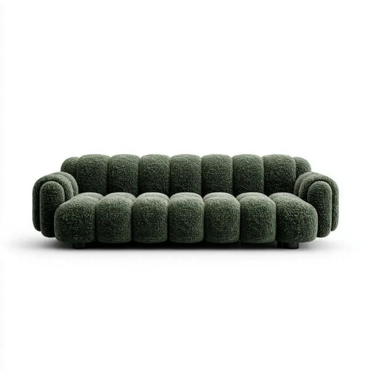 Sofa, 3-osobowa ciemnozielony sofa w tkaninie, zaokrąglony kształt, 230 x 100 x 72 cm