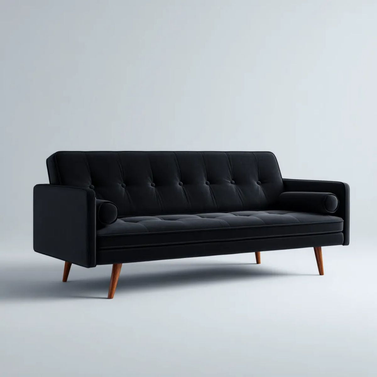 Sofa, Czarna 3-osobowa sofa w PU skóra z litego drewnianych nóg, 190 x 82 x 84 cm