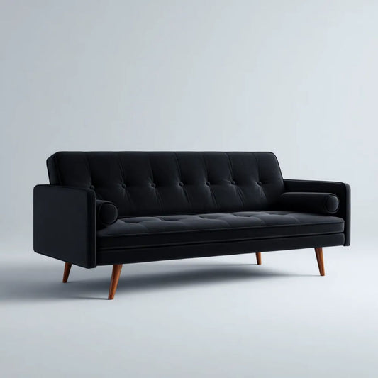 Sofa, Czarna 3-osobowa sofa w PU skóra z litego drewnianych nóg, 190 x 82 x 84 cm