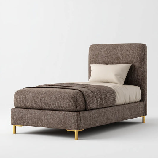 Łóżko pojedyncze z kapitałem taupe 90 x 190 cm prostokątny poliester