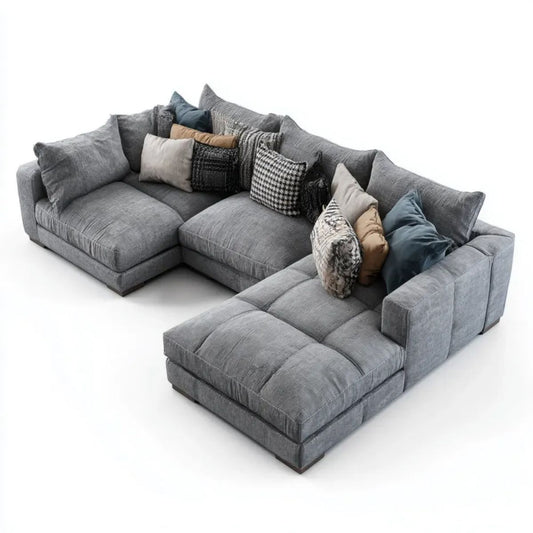 Sofa w kształcie litery L z niebieskim żebrem, 330 x 250 x 85 cm