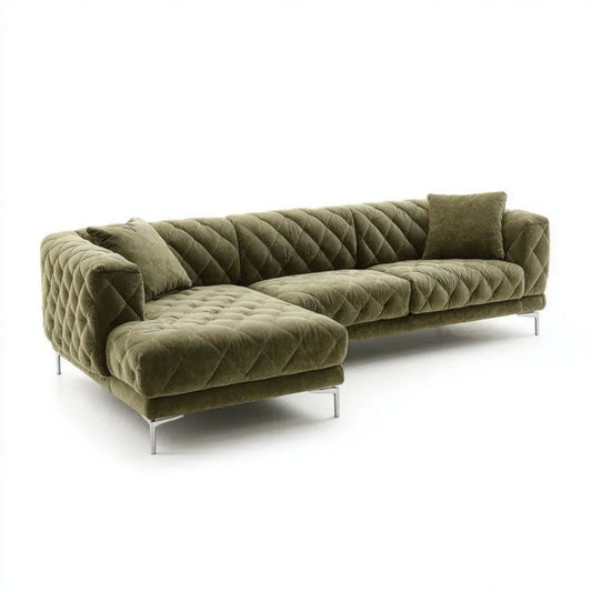 Sofa, 3-osobowa sofa w oliwie fioloweloan virvelvet, metal figlarny nóżki, 290 x 170 x 78 cm